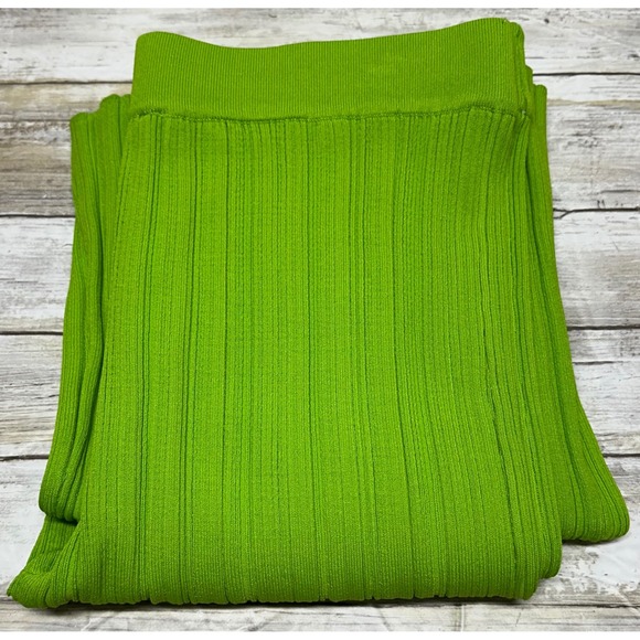 Zara Pants - ZARA Ribbed‎ Stretch Knit Flared Women's pants bright/lime green size large NWT